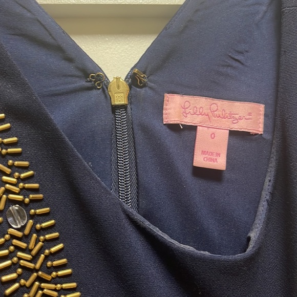 Lily Pulitzer Navy Gold Beaded Cocktail Dress Size 0 - Picture 3 of 3